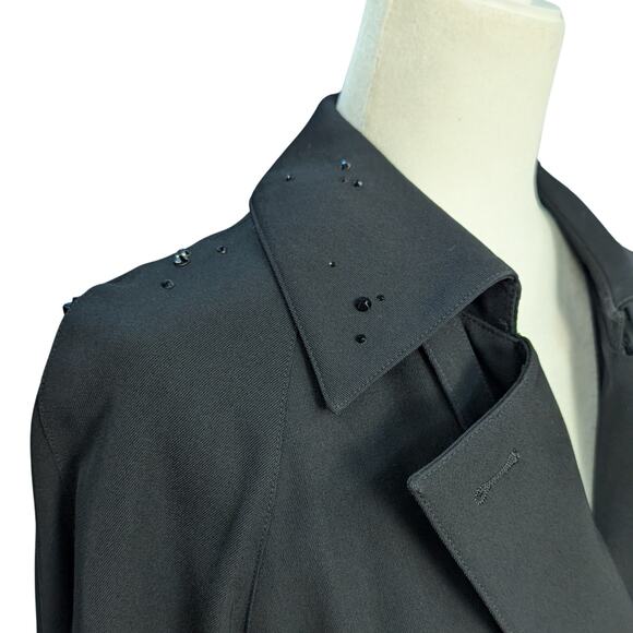 100% Wool Black Trench Coat Austrian Crystal Rain Drops Size 4 - Picture 8 of 11